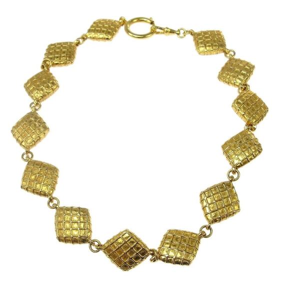 Authentic Chanel Rhombus Chain Pendant Necklace Choker Gold - Picture 1 of 4